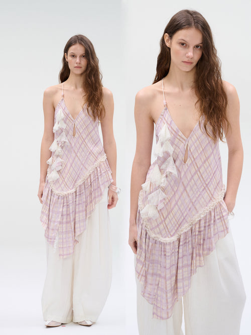 WaterBear™ Asymmetric Ruffle Plaid Cami Top