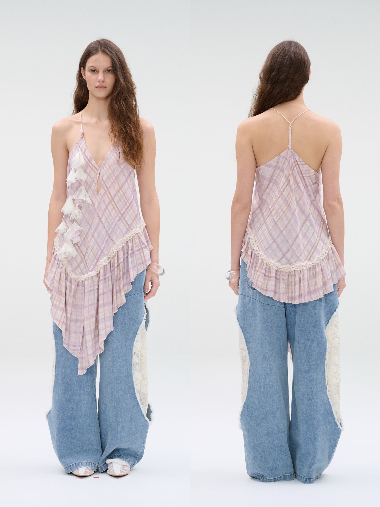 WaterBear™ Asymmetric Ruffle Plaid Cami Top