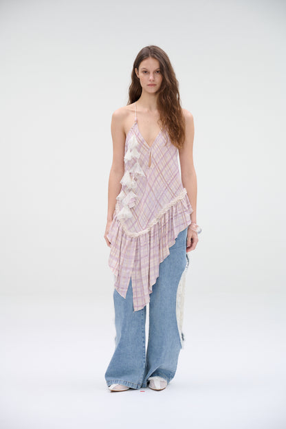 WaterBear™ Wide-leg denim jeans with lace panel cutouts