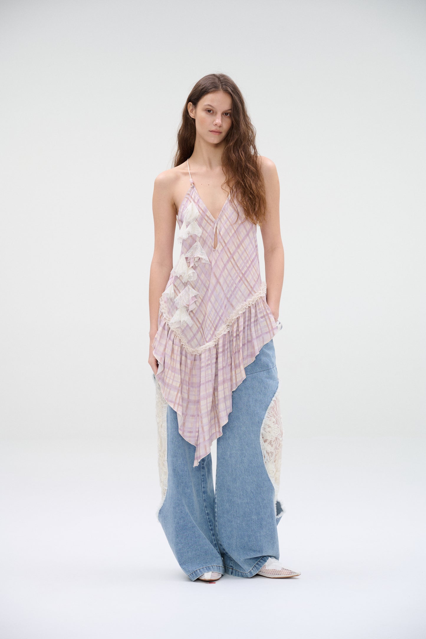 WaterBear™ Asymmetric Ruffle Plaid Cami Top