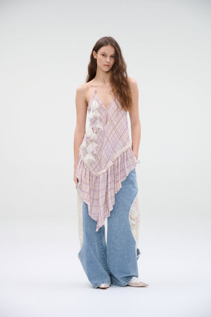 WaterBear™ Asymmetric Ruffle Plaid Cami Top