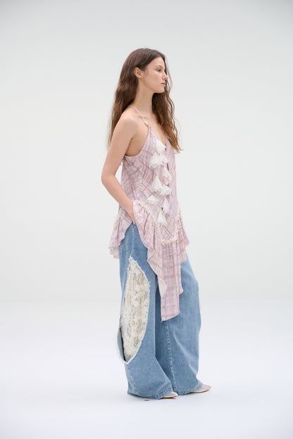 WaterBear™ Wide-leg denim jeans with lace panel cutouts