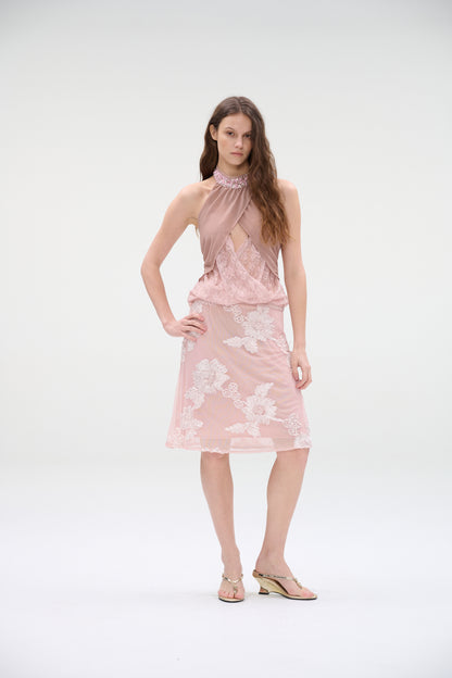 WaterBear™ Sequin Halter Lace Overlay Top