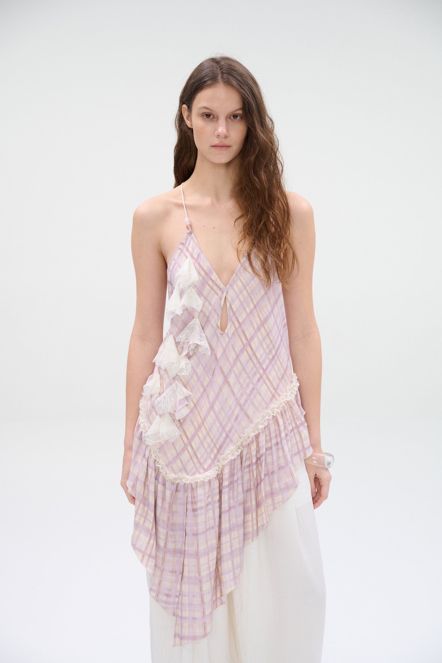 WaterBear™ Asymmetric Ruffle Plaid Cami Top