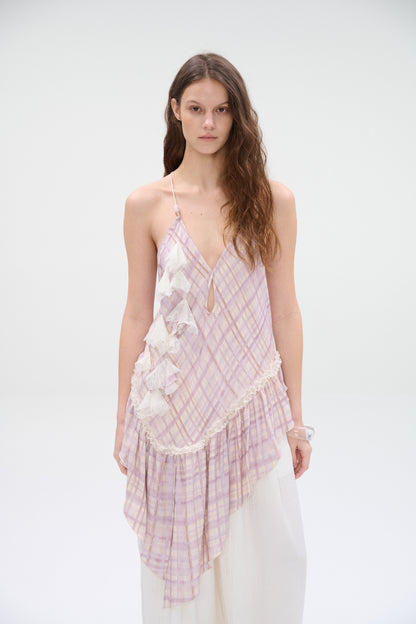 WaterBear™ Asymmetric Ruffle Plaid Cami Top
