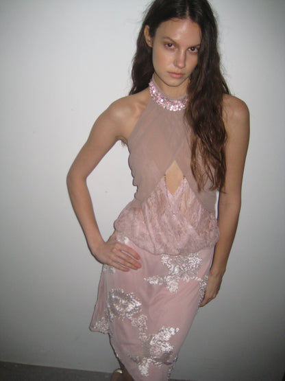 WaterBear™ Sequin Halter Lace Overlay Top