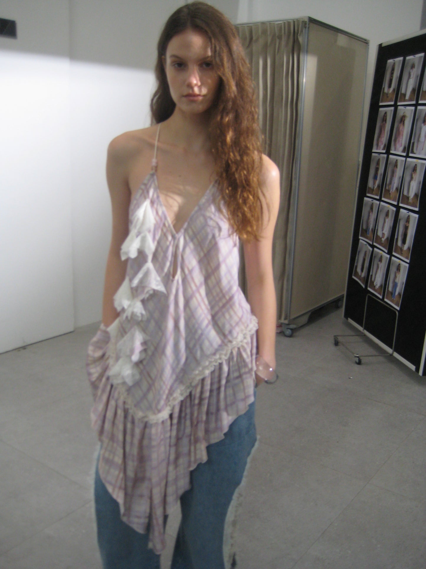 WaterBear™ Asymmetric Ruffle Plaid Cami Top